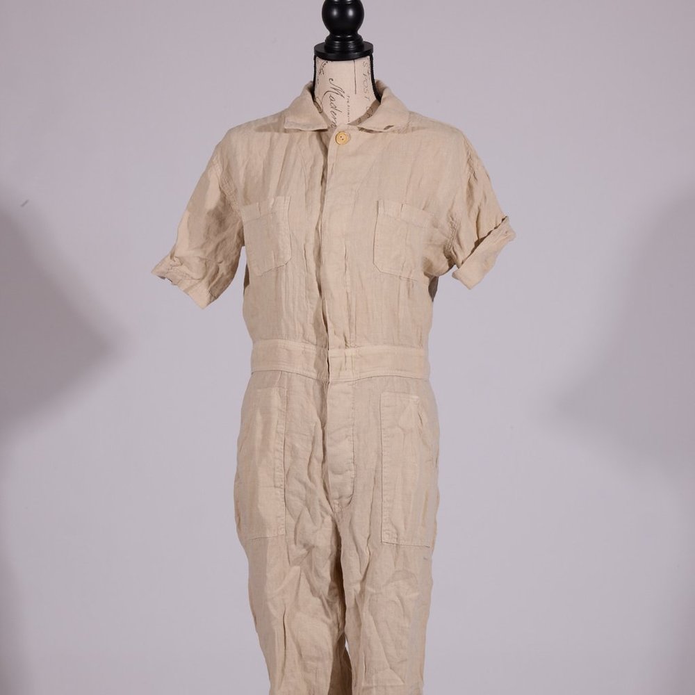 MATE TAN SHORT SLEEVE JUMPSUIT WITH BUTTONS